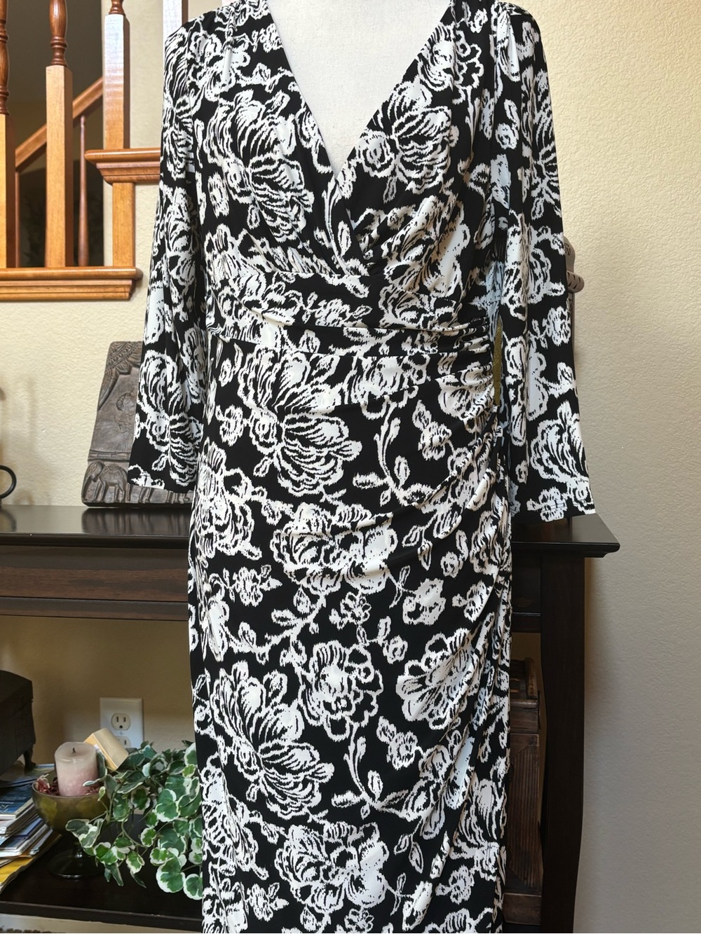 Lauren Ralph Lauren Black and White Floral Wrap Dress